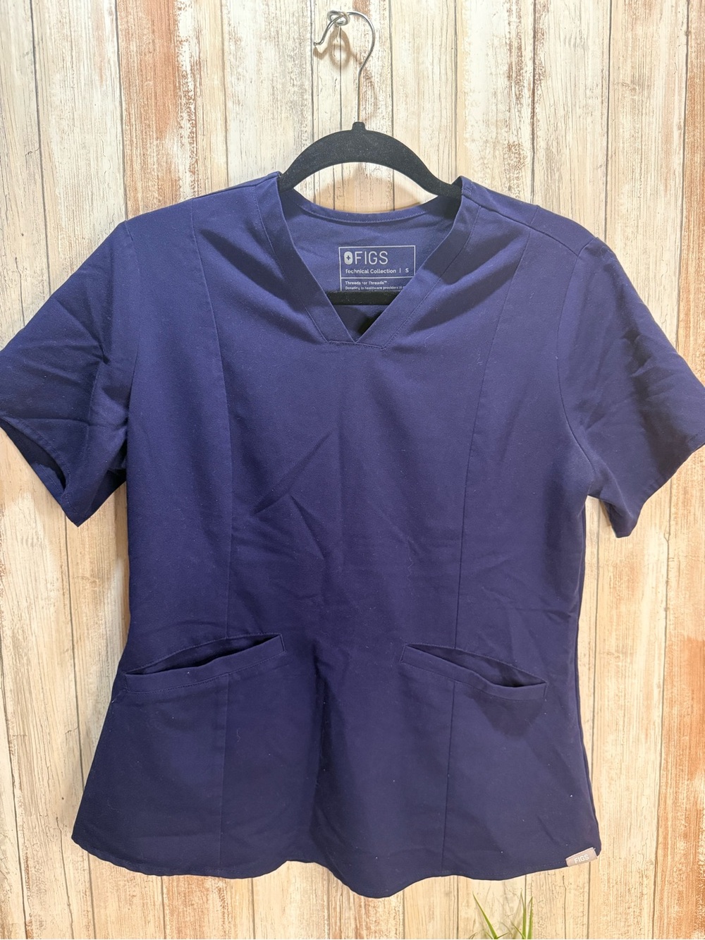 FIGS Technical Collection Navy Short Sleeve V-Neck Scrub Top